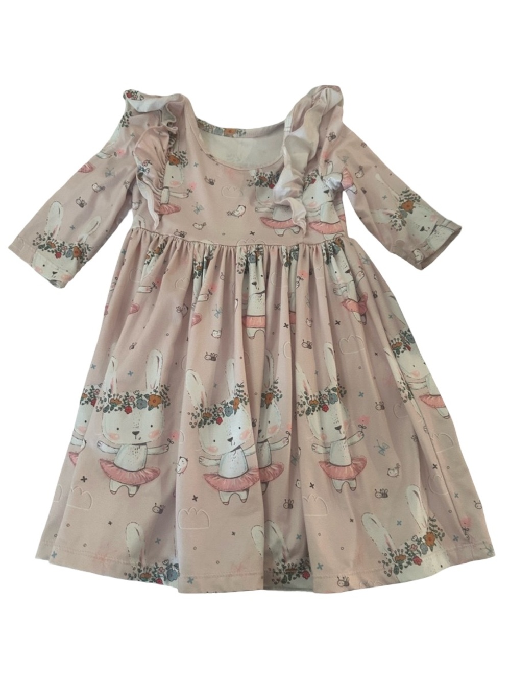 3T Mila and Rose 3/4 Sleeve Twirl Dress Don't Worry Be Hoppy